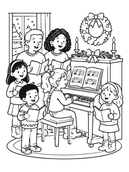Free printable Family Christmas Carols At The Piano coloring page