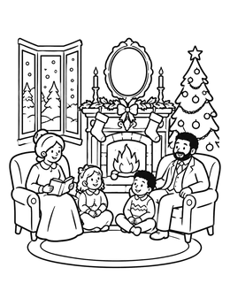 Free printable Cozy Victorian Family Christmas Parlor coloring page
