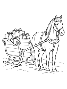 Free printable Vintage Horse Drawn Sleigh With Gifts coloring page