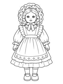 Free printable Vintage Porcelain Doll In Lace Dress coloring page