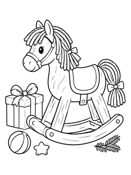 Free printable Vintage Rocking Horse With Gifts coloring page