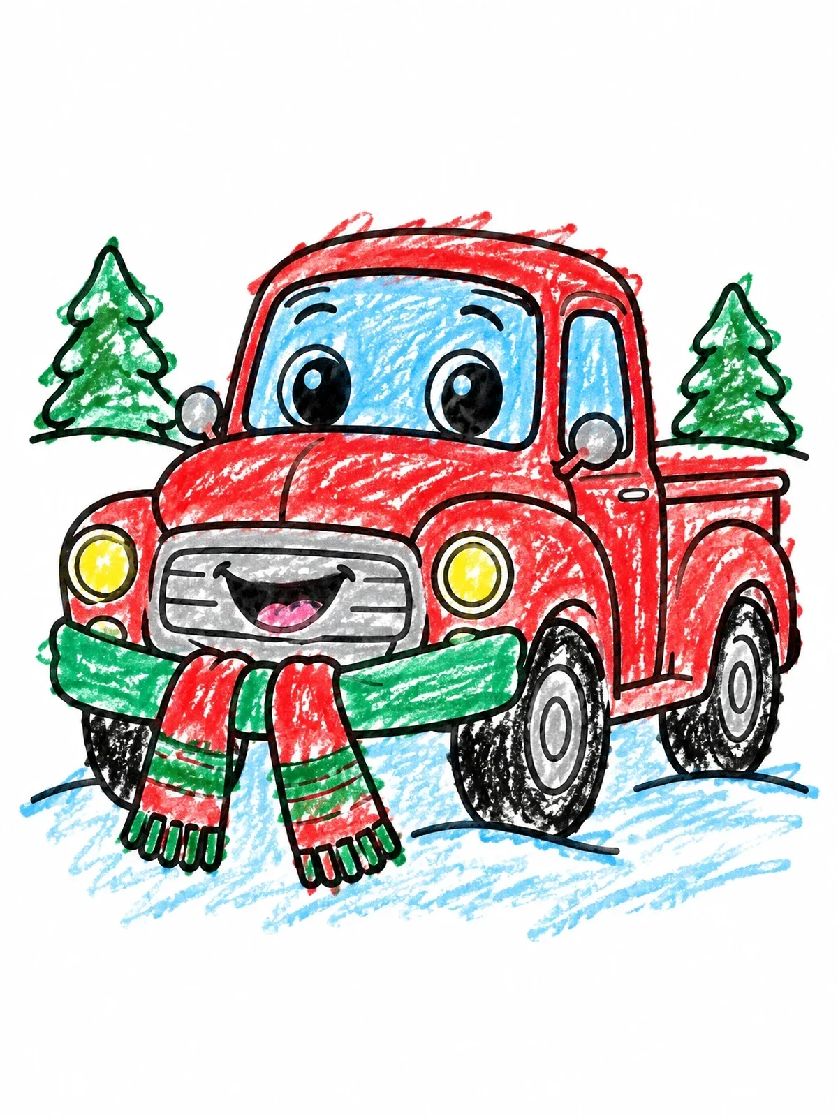 Colored example of the Cozy Vintage Pickup With Winter Scarf coloring page