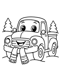 Free printable Cozy Vintage Pickup With Winter Scarf coloring page