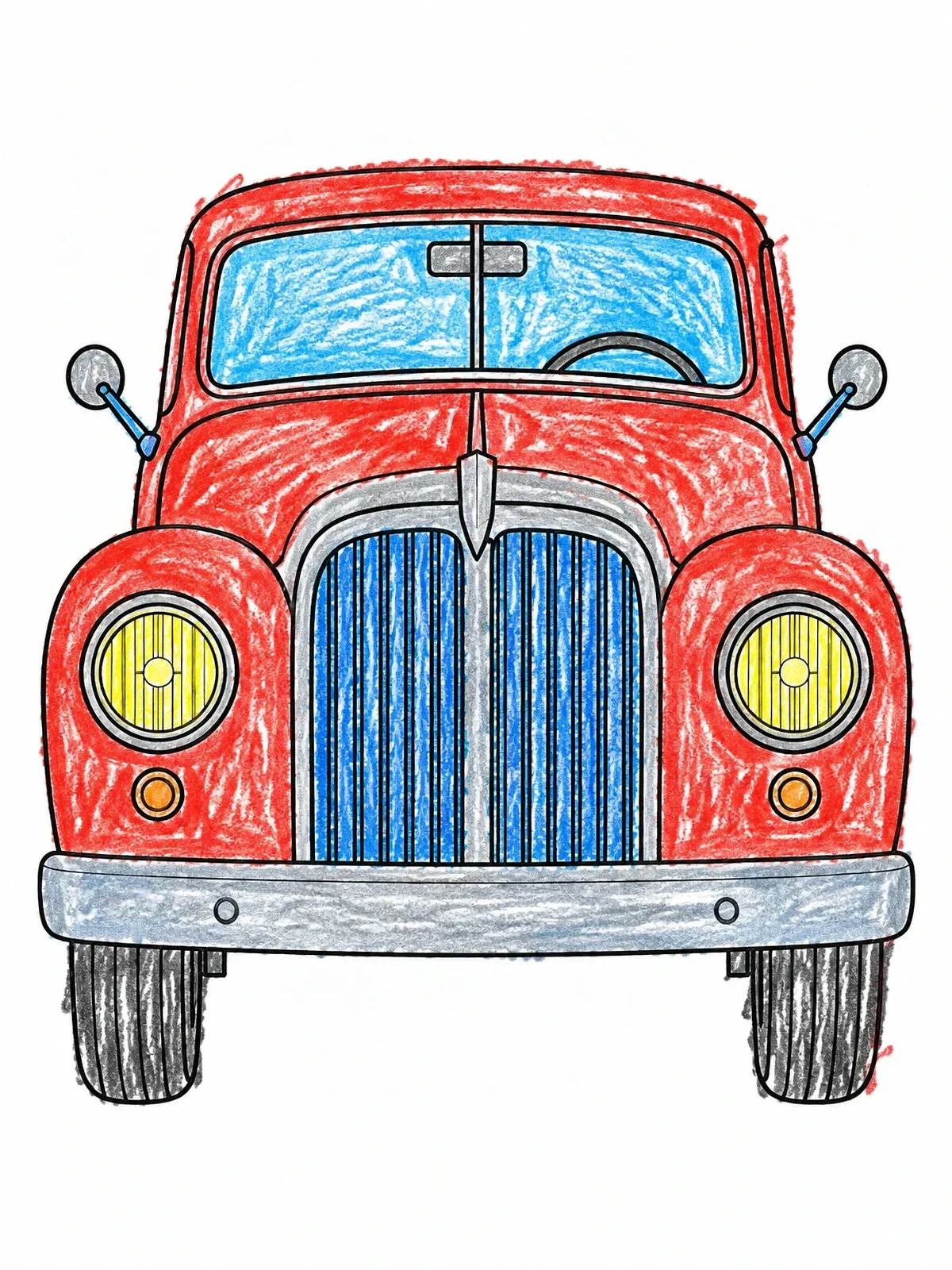 Colored example of the Front View Of Vintage Pickup Truck coloring page