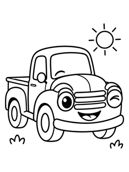 Free printable Happy Winking Vintage Pickup Truck coloring page