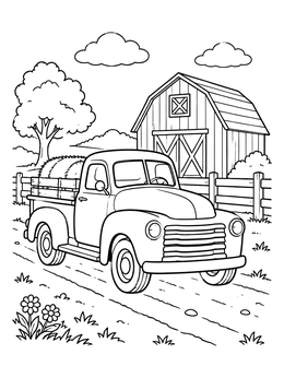 Free printable Vintage Farm Pickup By The Barn coloring page