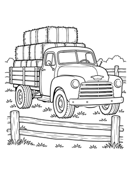 Free printable Vintage Farm Truck Loaded With Hay coloring page