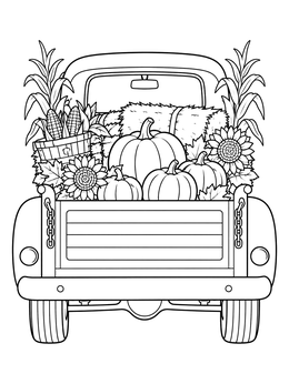 Free printable Harvest Truck With Autumn Pumpkins coloring page