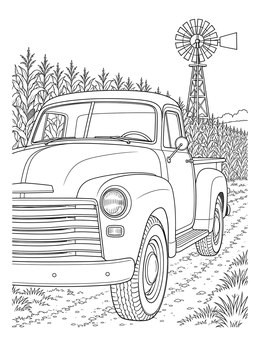 Free printable Vintage Pickup By The Cornfield coloring page