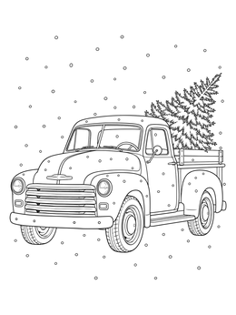 Free printable Vintage Pickup With Christmas Tree coloring page