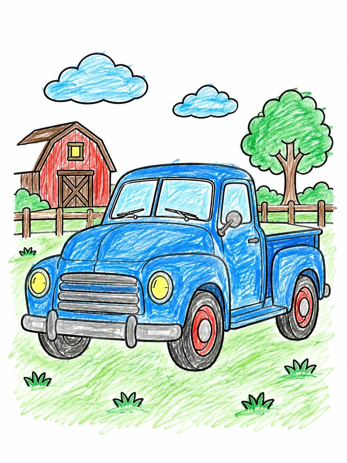 Colored example of the Vintage Pickup Truck On The Farm coloring page