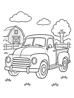 Free printable Vintage Pickup Truck On The Farm coloring page
