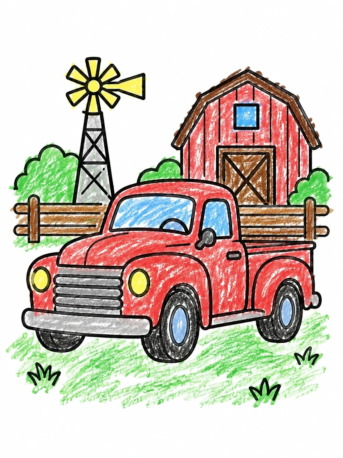 Colored example of the Vintage Pickup Truck On Farm coloring page