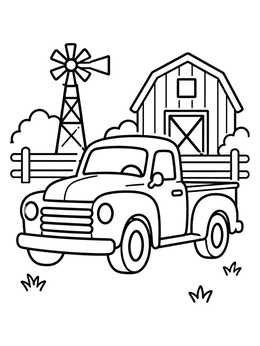 Free printable Vintage Pickup Truck On Farm coloring page