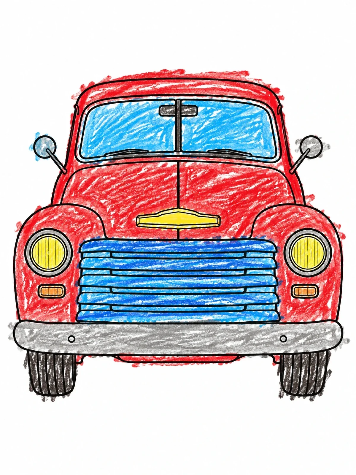 Colored example of the Vintage Pickup Truck Front View coloring page