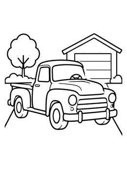 Free printable Vintage Pickup Truck On Driveway coloring page