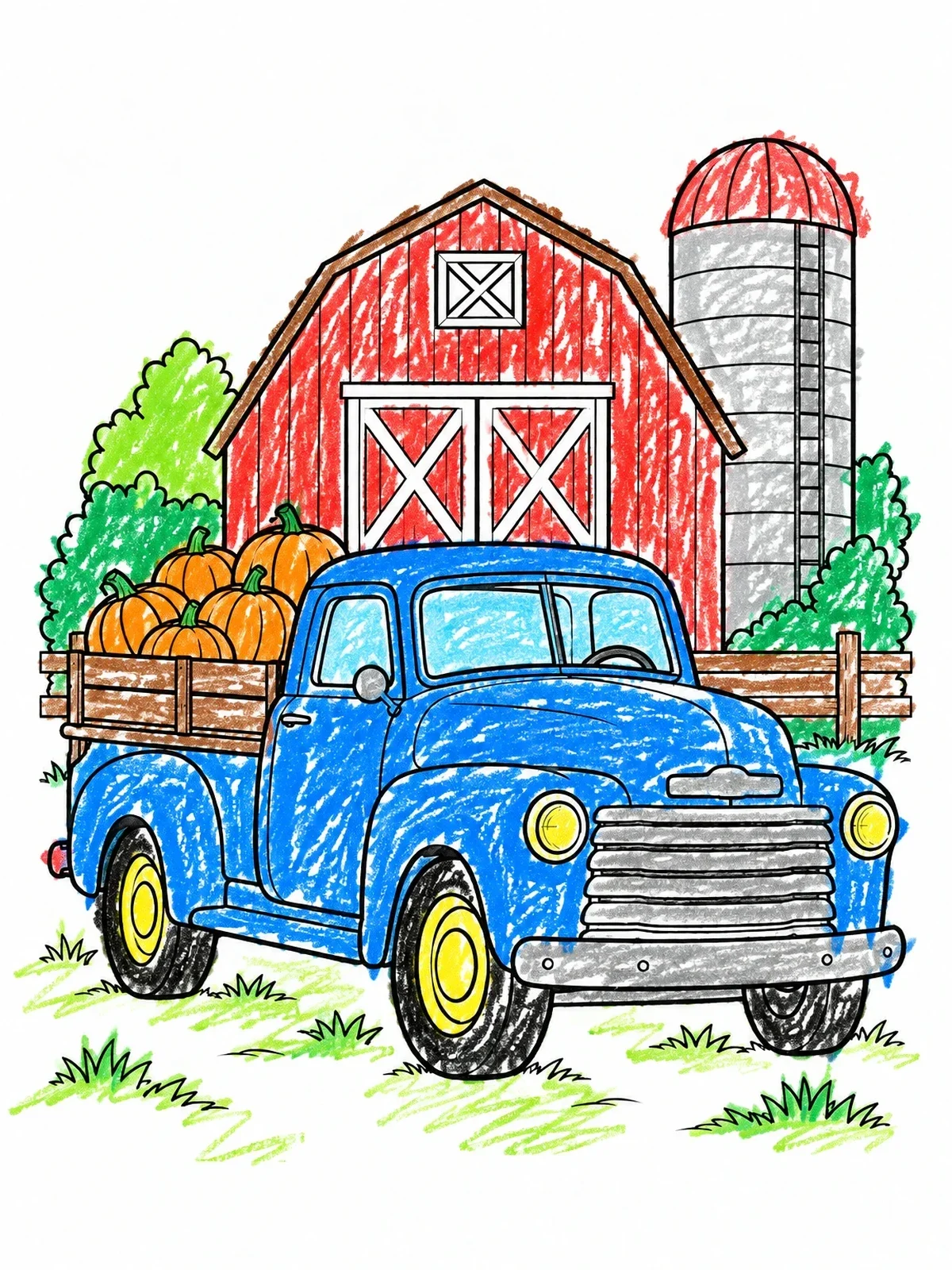 Colored example of the Vintage Pickup Truck With Pumpkins coloring page