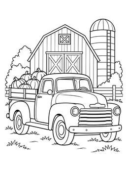 Free printable Vintage Pickup Truck With Pumpkins coloring page