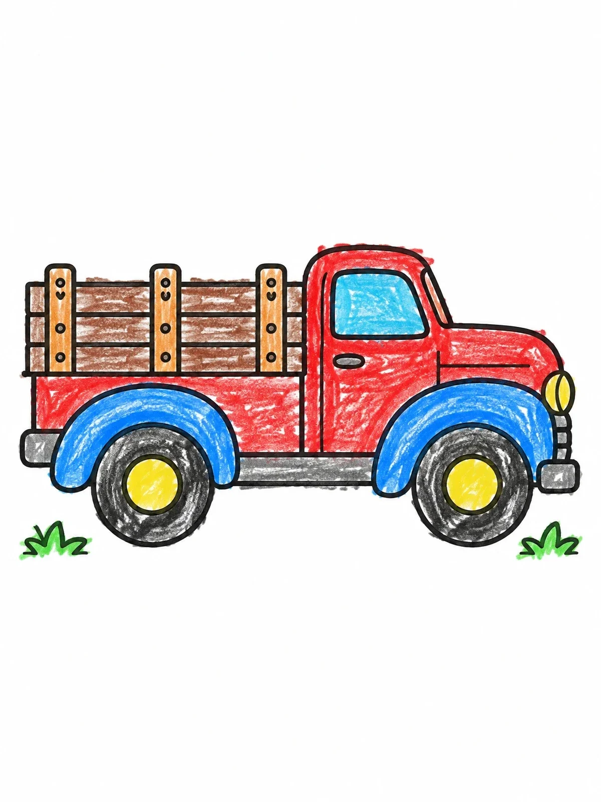 Colored example of the Vintage Stake Bed Pickup Truck coloring page