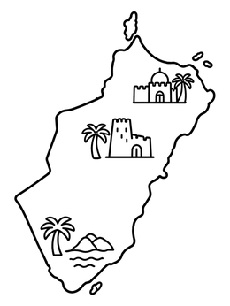 Free printable Oman Map With Forts And Palm Trees coloring page