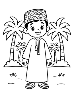 Free printable Omani Boy In Dishdasha And Kummah coloring page