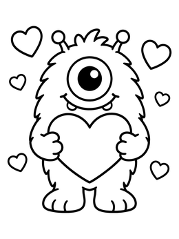 Free printable Cute One Eyed Valentine Monster coloring page