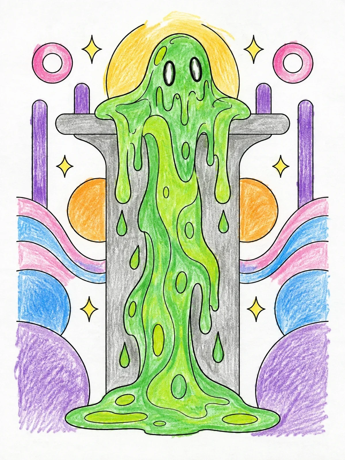 Colored example of the Oozing Slime Creature On Pedestal coloring page