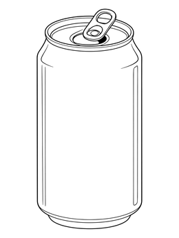 A detailed soda coloring page showing an open blank aluminum beverage can.