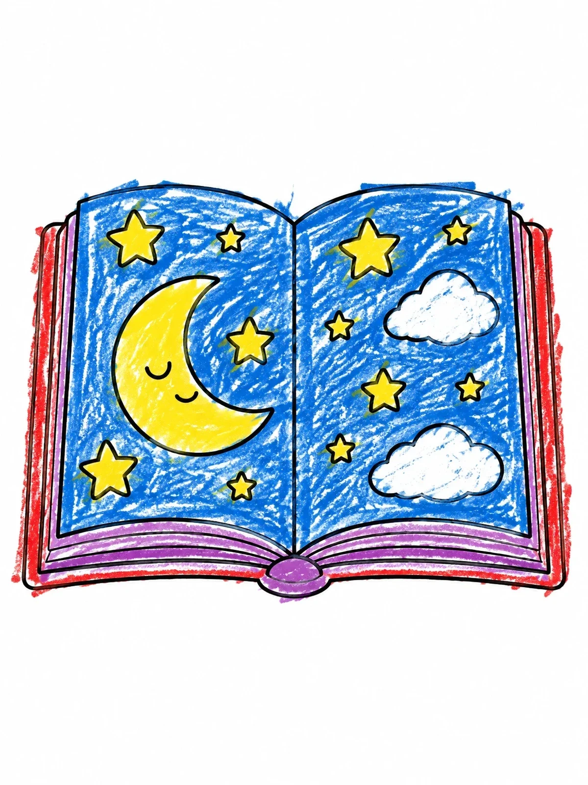 Colored example of the Open Bedtime Storybook With Moon coloring page