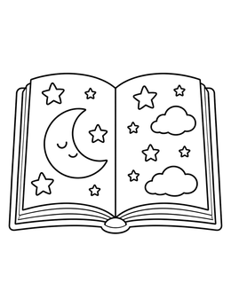 Free printable Open Bedtime Storybook With Moon coloring page