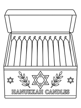 An open box lined with Hanukkah candles on this hanukkah coloring page.
