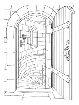 Free printable Open Castle Door To Spiral Stairs coloring page