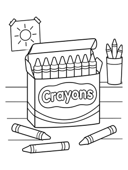 Free printable Open Crayon Box On Desk coloring page