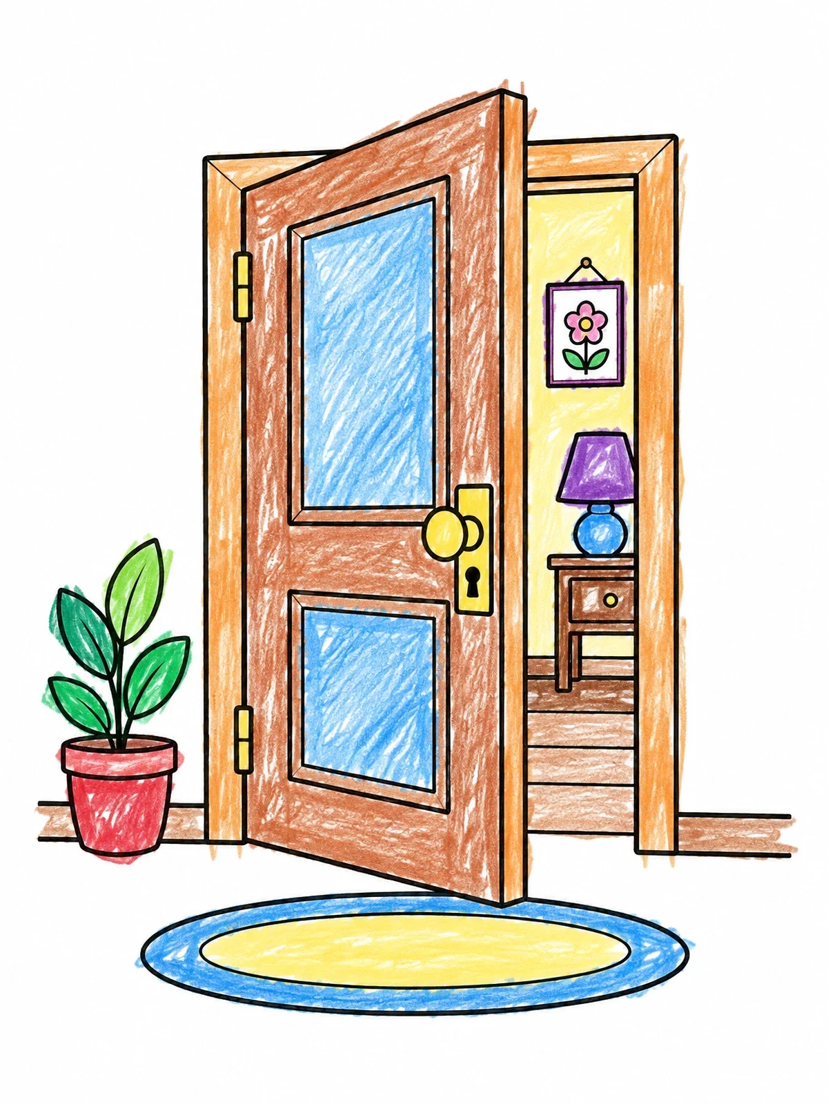 Colored example of the Open Door To A Cozy Room coloring page