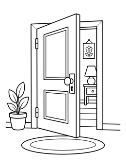 Free printable Open Door To A Cozy Room coloring page