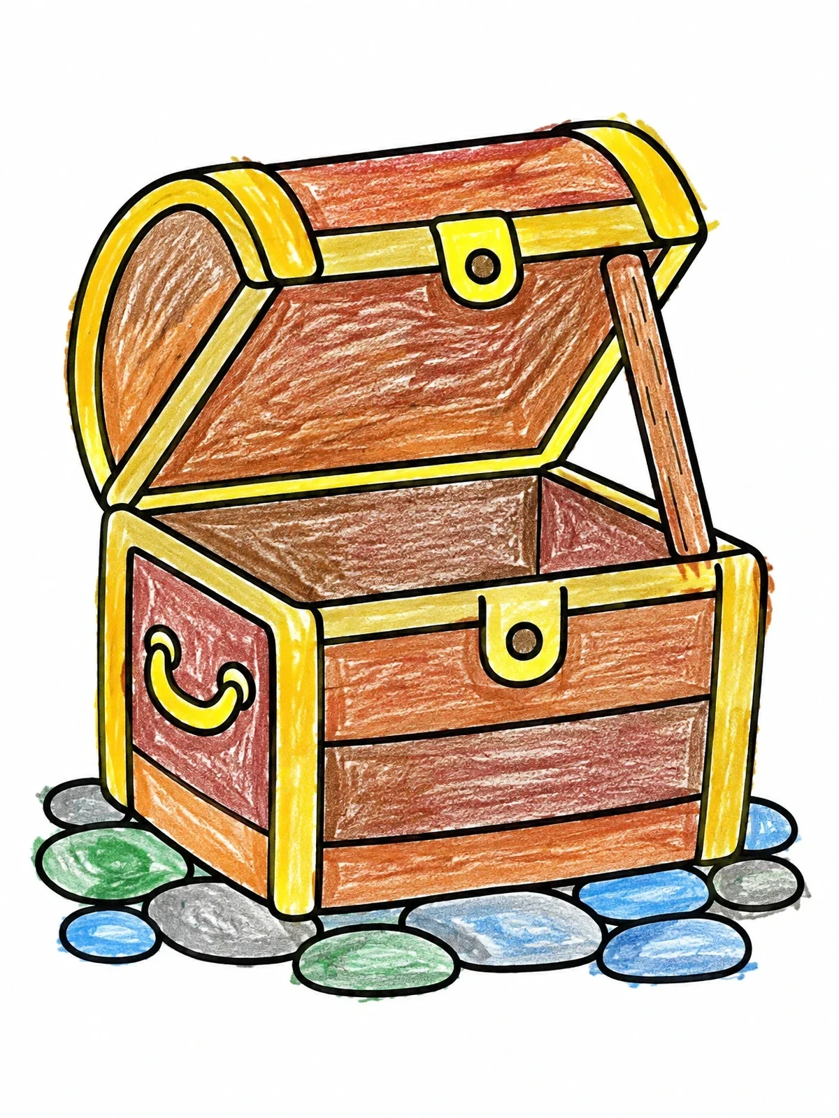 Colored example of the Open Empty Wooden Treasure Chest coloring page