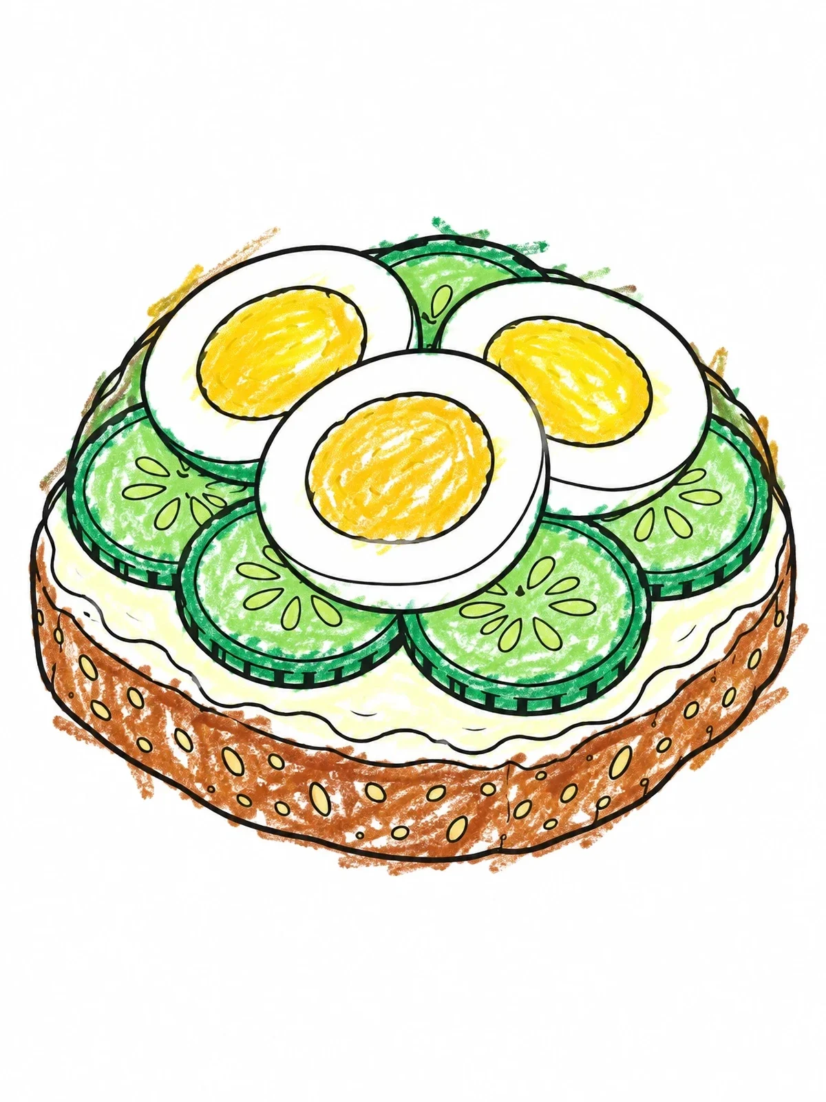 Colored example of the Open Face Sandwich With Egg And Cucumber coloring page