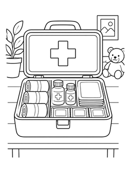 Free printable Open First Aid Kit With Medical Supplies coloring page