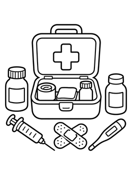 Free printable Open First Aid Medical Kit coloring page