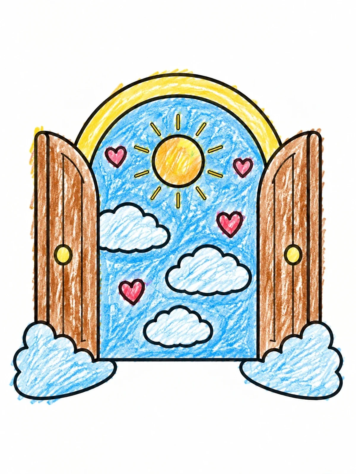 Colored example of the Open Gates To Heavenly Sky coloring page