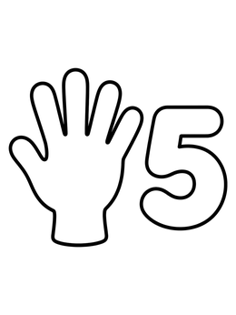 Free printable Open Hand With Number Five coloring page