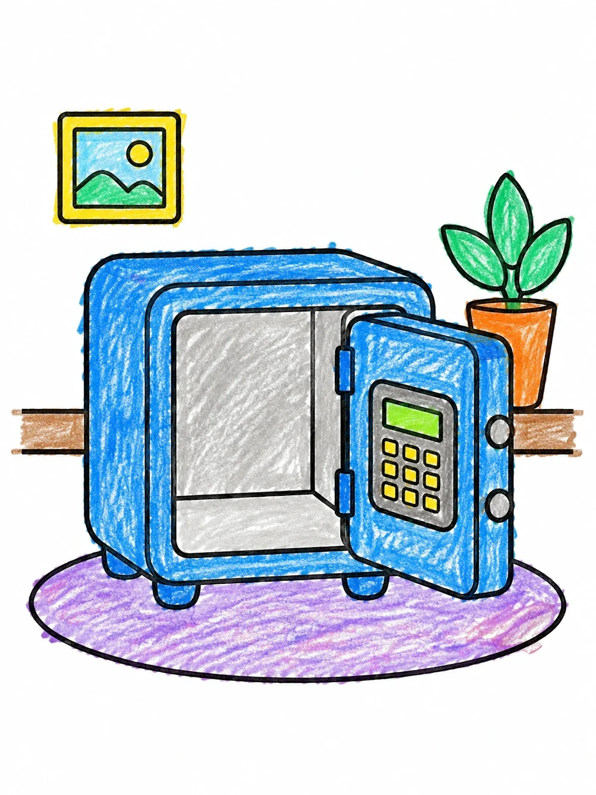 Colored example of the Open Hotel Room Safe coloring page
