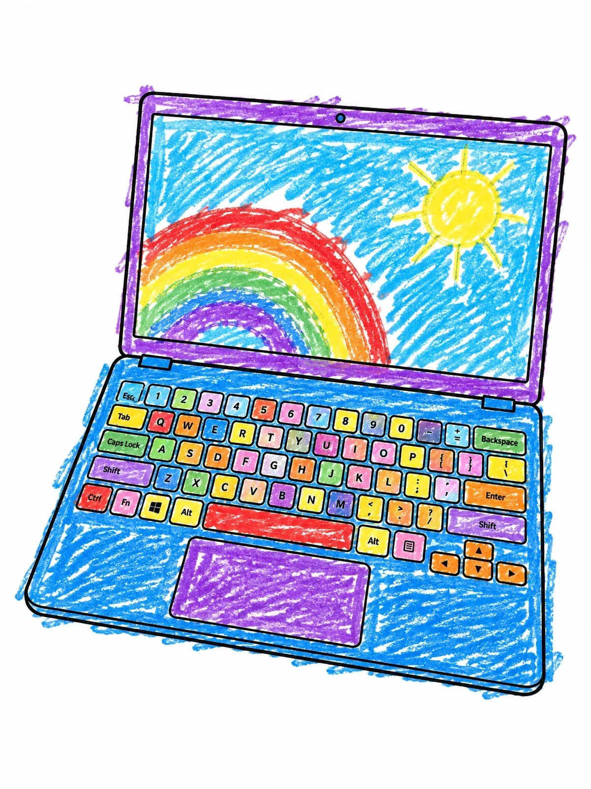Colored example of the Open Laptop With Detailed Keyboard coloring page