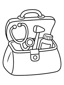 Free printable Open Medical Doctor Bag With Tools coloring page