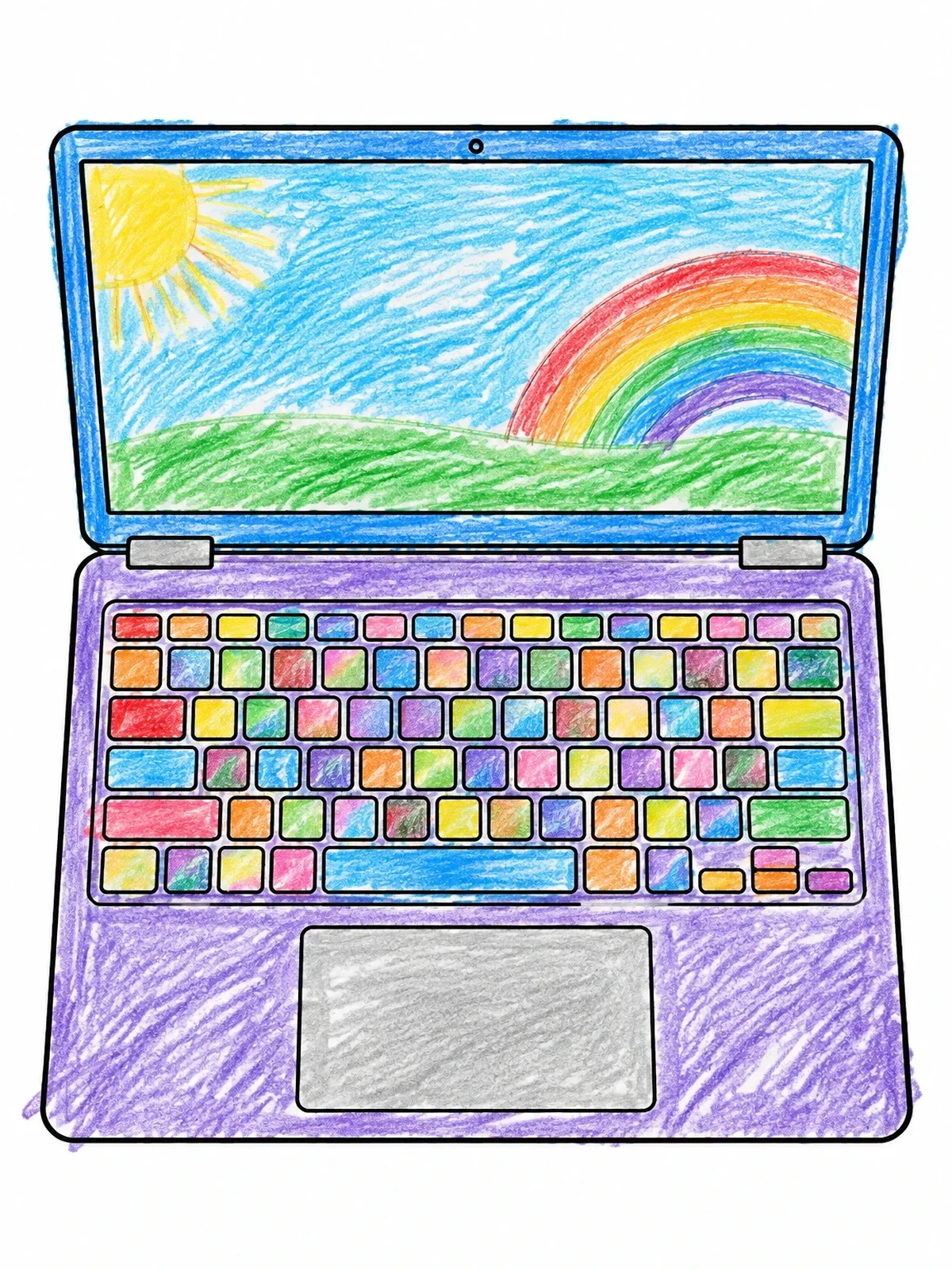 Colored example of the Open Modern Laptop Computer coloring page