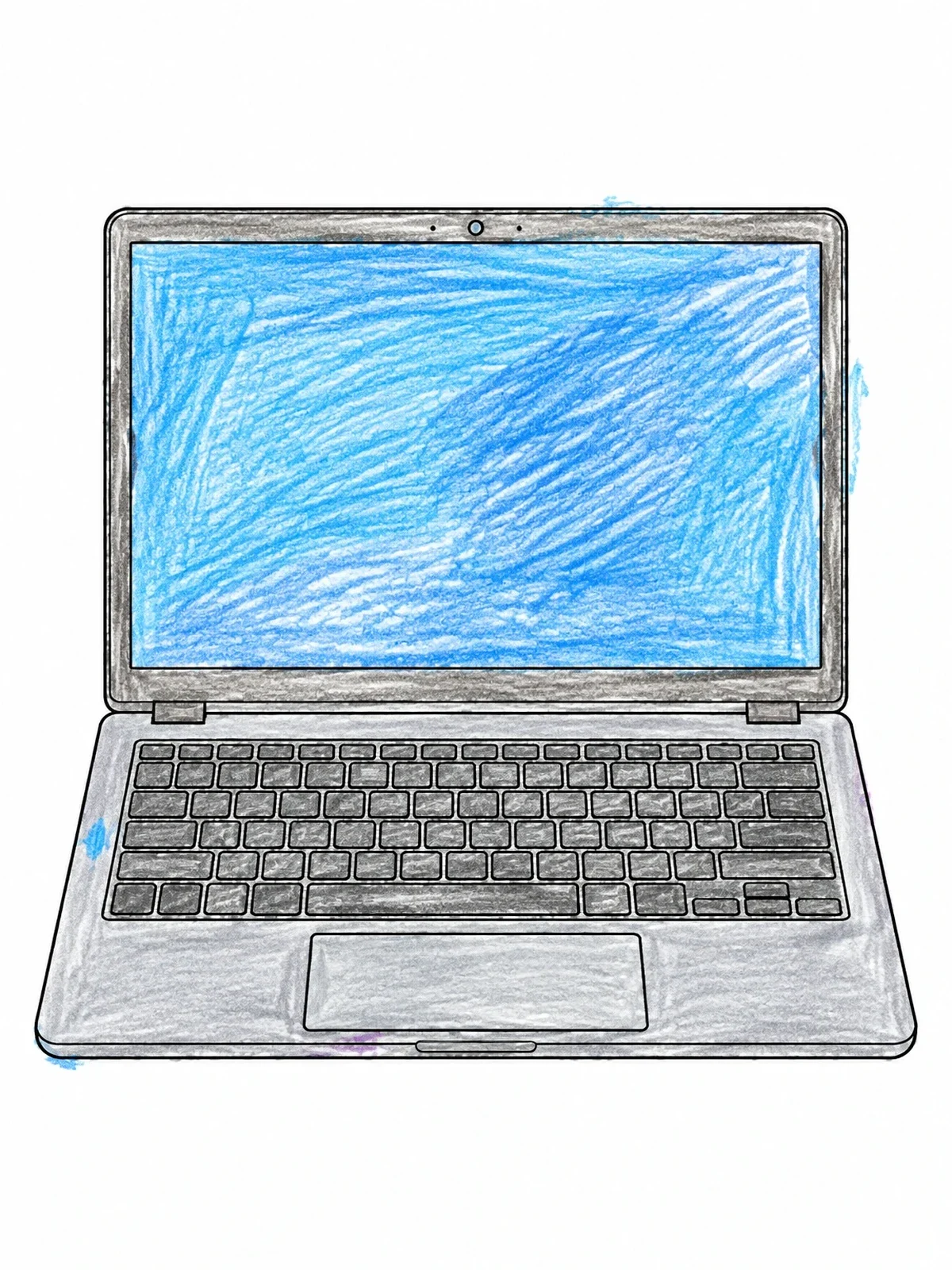 Colored example of the Open Modern Laptop Front View coloring page