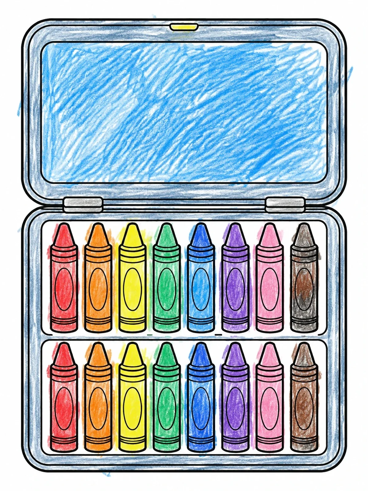 Colored example of the Open Tin Case Of Crayons coloring page
