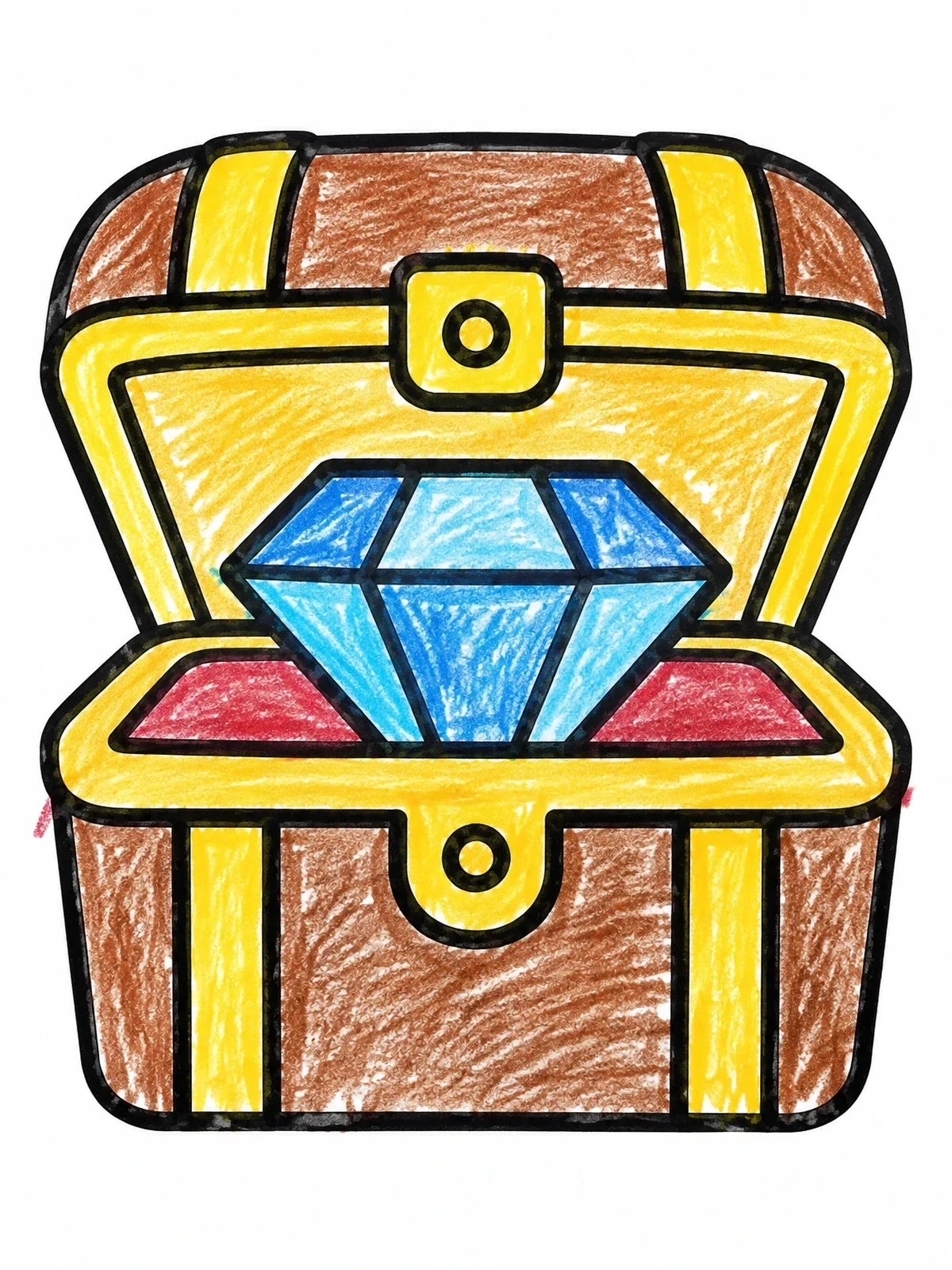 Colored example of the Open Treasure Chest With Diamond coloring page