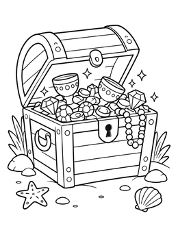 Free printable Treasure Chest Filled With Gems And Goblets coloring page