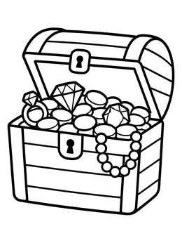 Free printable Open Treasure Chest With Jewels And Coins coloring page